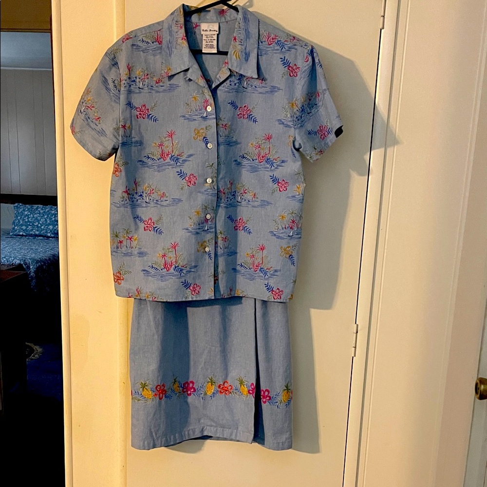 Chic Blue Floral Two-Piece Dress Set